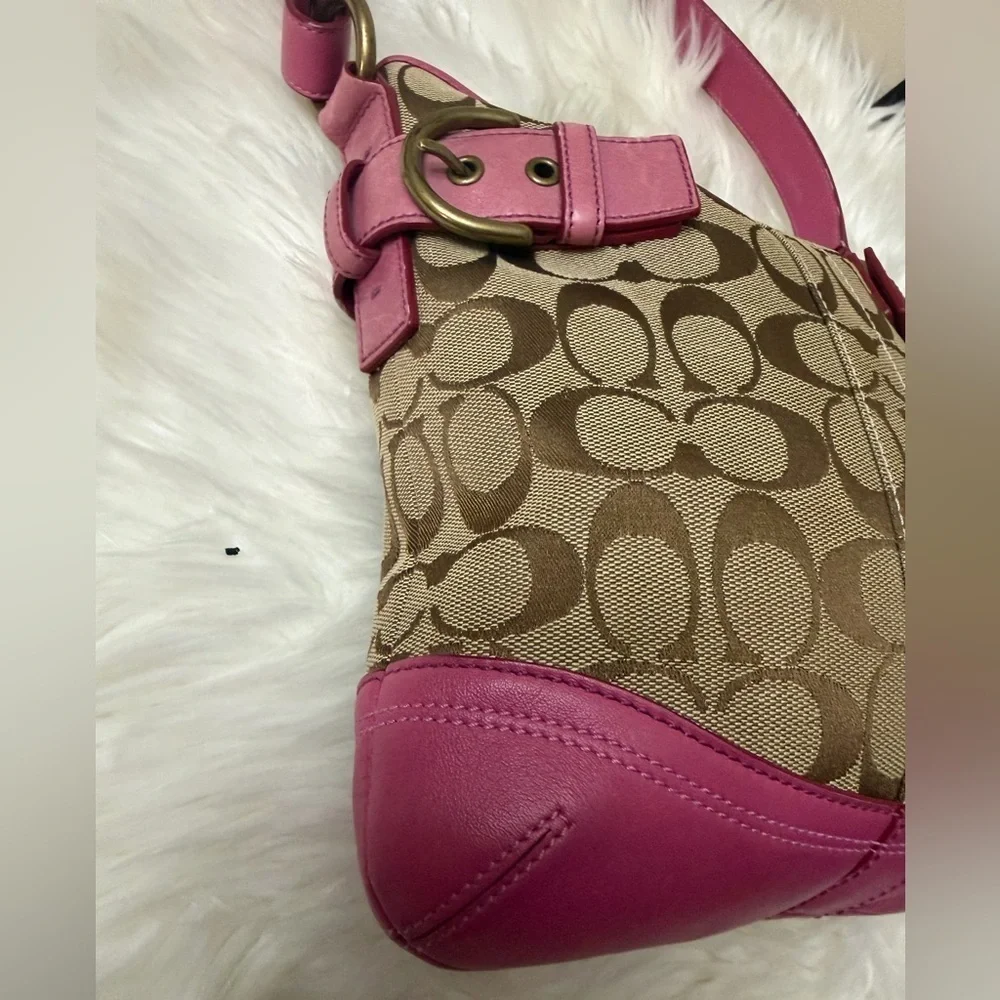 Coach Pink and Brown Signature Shoulder Bag